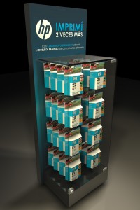 Exhibidores HP insumos cartuchos impresoras 30 diseño estratégico