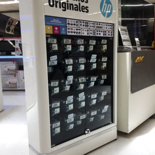exhibidores comerciales cartuchos hp vidrio